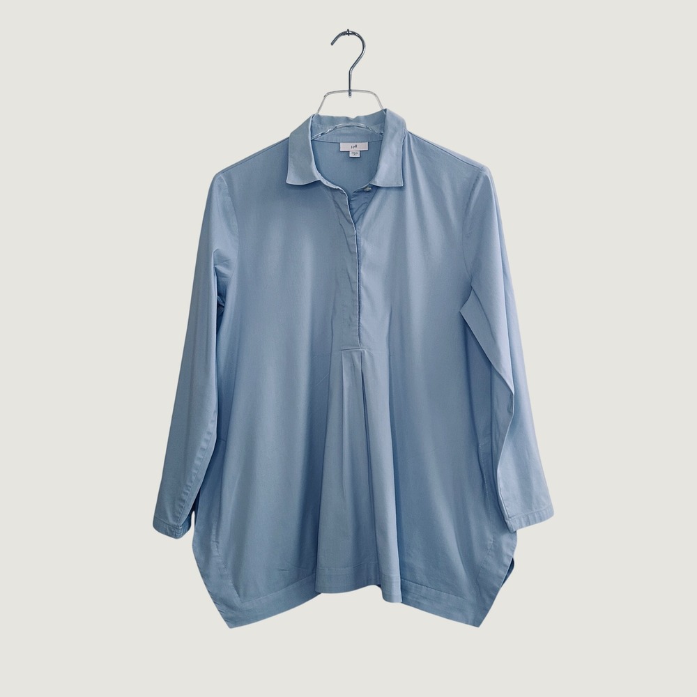 J. Jill Women Blue Cotton Blend Popover Tunic Shirt Petite Small Pockets 206863